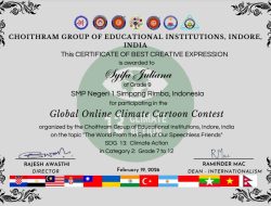 Syifa Juliana, Siswi SMPN 1 Simpang Rimba Raih Penghargaan Internasional “Best Creative Expression” dalam Lomba Kartun Iklim Global